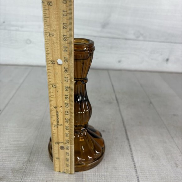 Vintage Robert Stanley Amber Glass Tapered Candles Sticks 6.5" Holders Set Of 2 - Picture 9 of 16